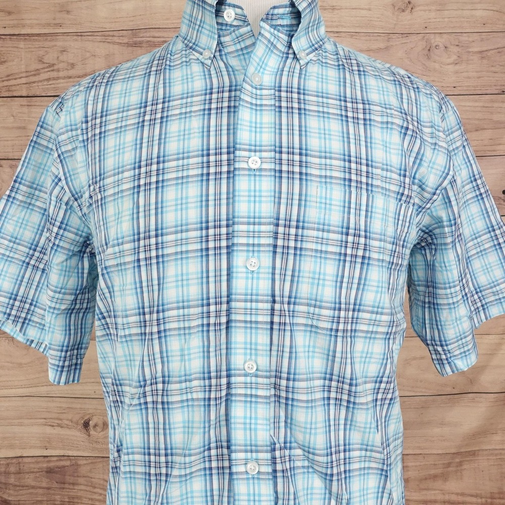 Daniel Cremieux Shirt Mens L Blue Plaid Short Sleeve Button-Up Cotton Casual